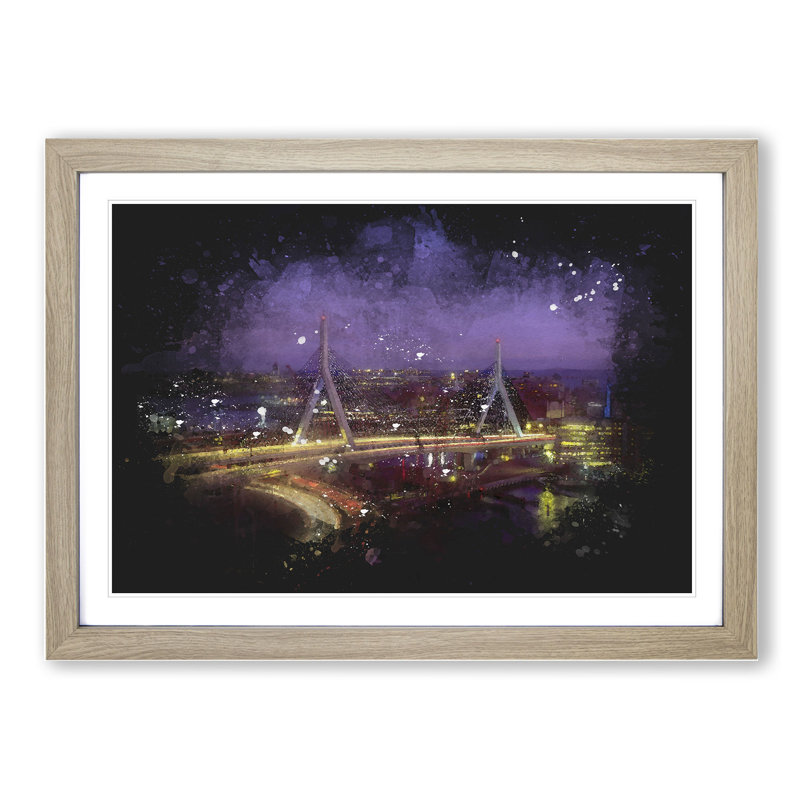 Massachusetts Boston Skyline - Picture Frame Graphic Art, Oak, 27cm H x 36cm W x 2cm D