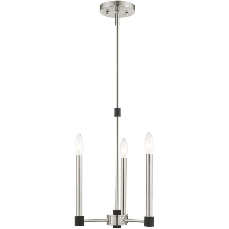 Lustre classique à 3 lumières de style bougie, Nickel brossé avec détails en laiton satiné