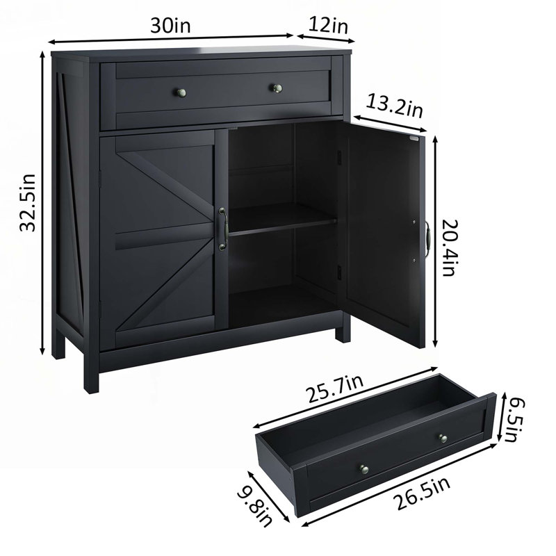 Console en bois avec armoire, tiroir