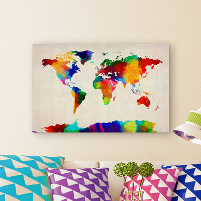 « éponge painting world map » par michael tompsett, impression sur toile
