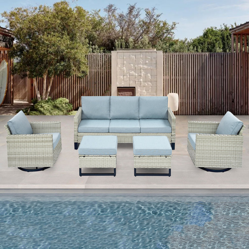 Ingvald 74'' Wide Straight Patio Sofa with Cushions, Light Blue