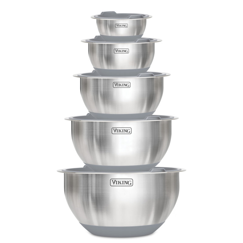 Viking 10 Piece Stainless Steel Mixing Bowl Set with Lids, Gray