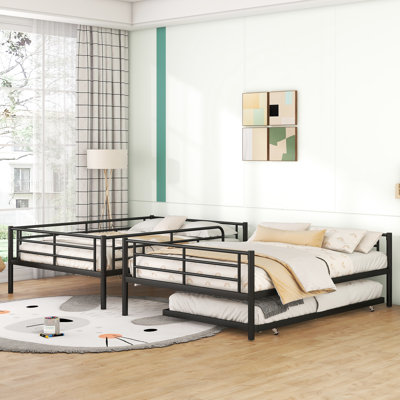 Black Iron Full Over Bunk Bed With Trundle - Space Saving Feature Trundle, Optimizing