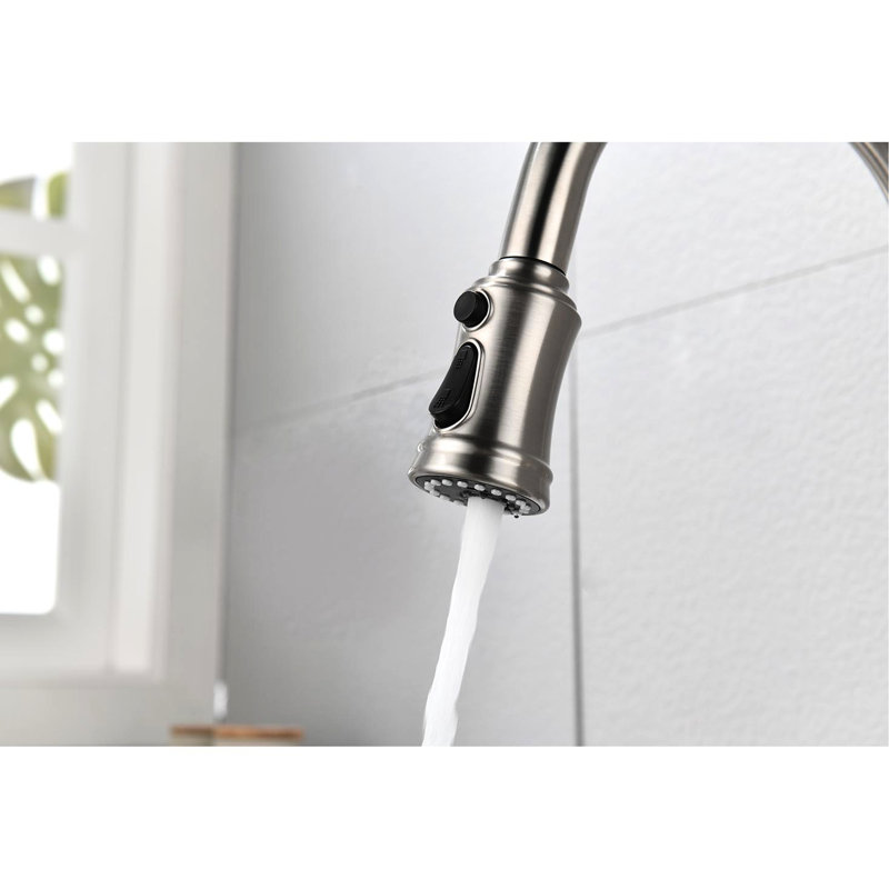 Robinet de cuisine en nickel brossé avec douchette rétractable, acier inoxydable, pivotant sur 360 °, 3 jets d'eau en acier, nickel, sorties, fiable