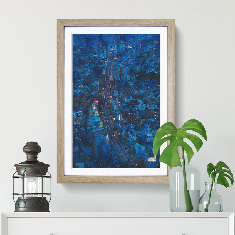 Road Through Tokyo in Japan - Picture Frame Graphic Art Print, 33cm H x 24cm W x 2cm D, Oak Framed