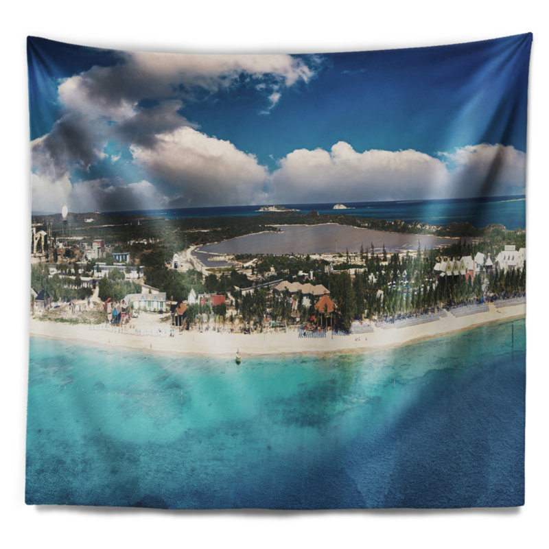 Paysage marin tapisserie tropicale sur la côte caribéenne, H 50 po x l 60 po