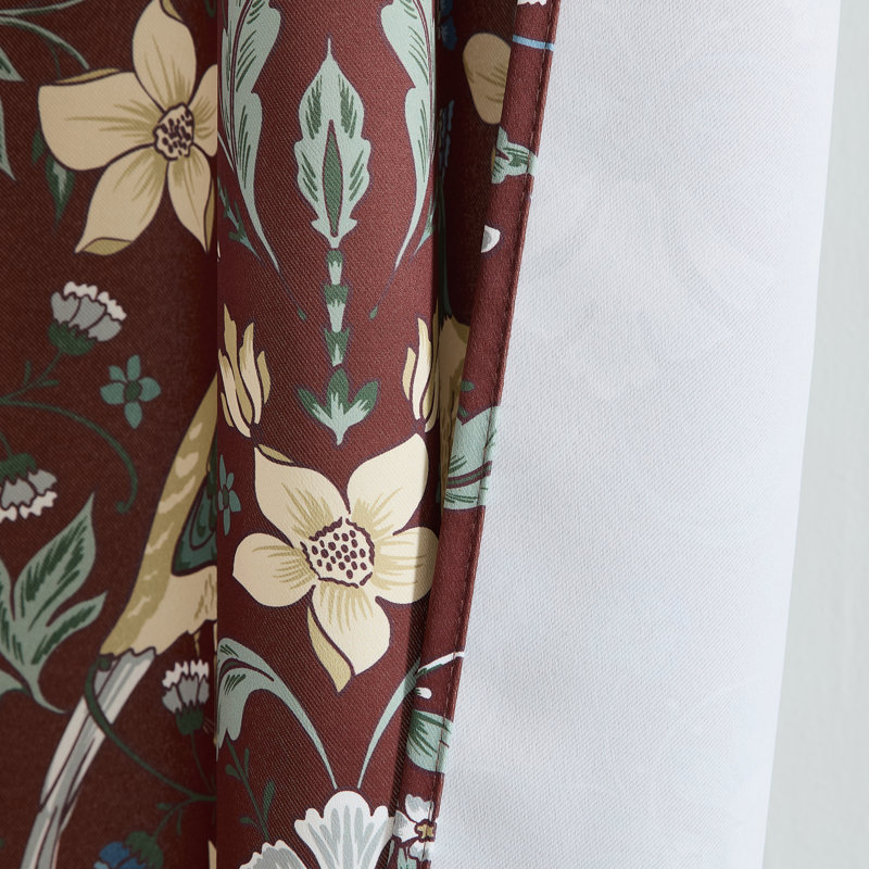 HLC.ME Florence Floral & Birds Patterned Window Back Tab Rod Pocket Curtains Bedroom - Light Blocking Darkening Window Panels, Set of 2 (Burgundy Red, 52 W x 84 L)