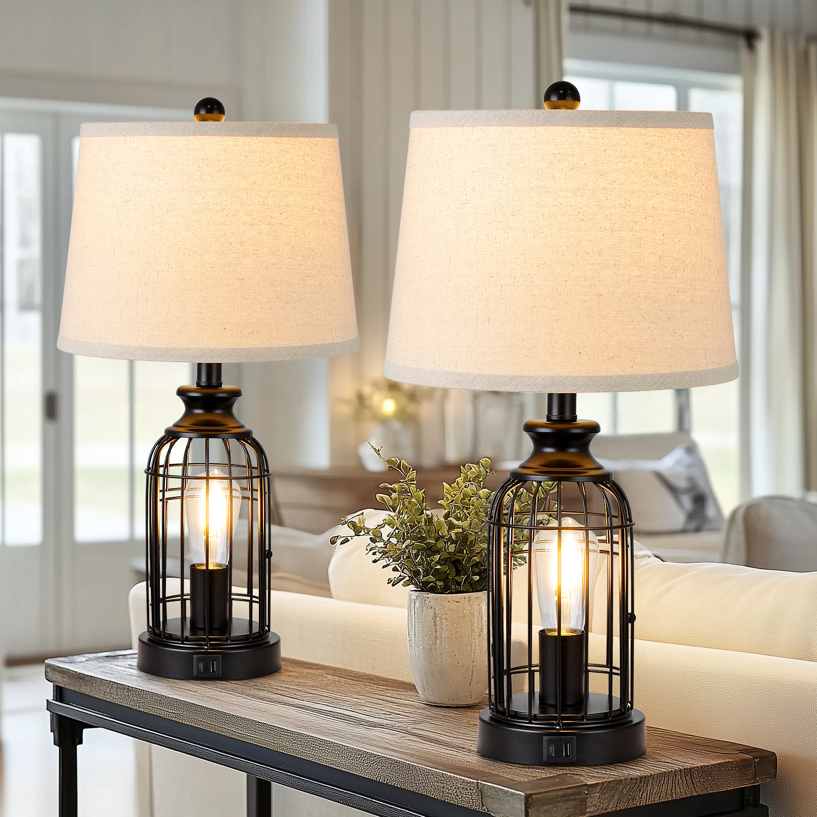 Williston Forge Jeadon Metal Bird Cage, Way Dimmable, Night Light Table  Lamps with USB Port Reviews Wayfair