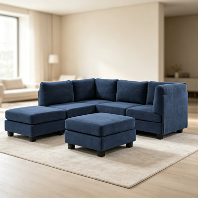 Dark Blue Polyester Upholstered Modular Sectional