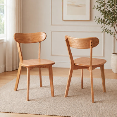 Set of 2 Solid Wood Dining Chairs with Curved Backrest