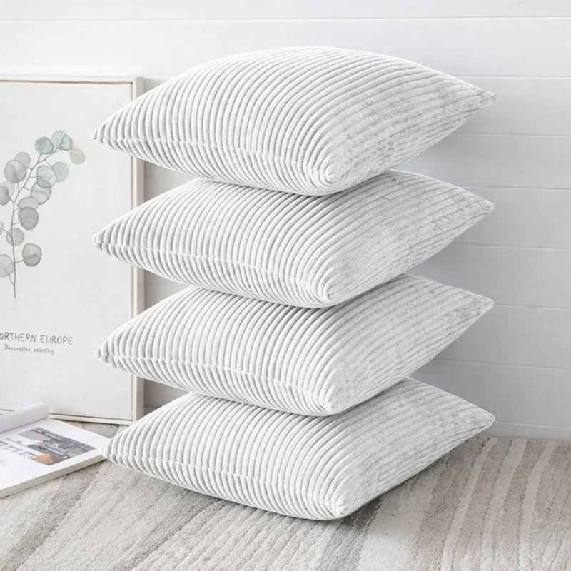 Striped Square Scatter Crushed Velvet Cushion Cover (Set of 4), White