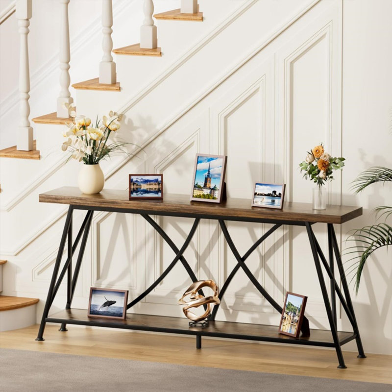 Console rectangulaire en bois massif brun, H 29,53 po x l 62,99 po x P 11,81 po