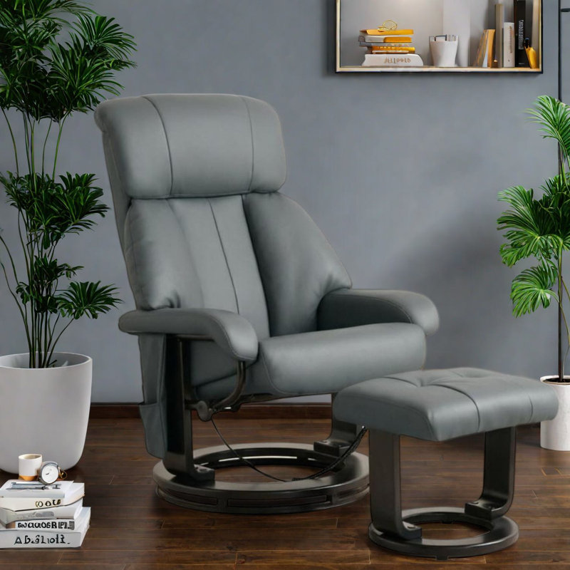 Fauteuils de massage pivotants avec repose-pieds, revêtement en cuir PU et bois, style cinéma maison moderne, Gray