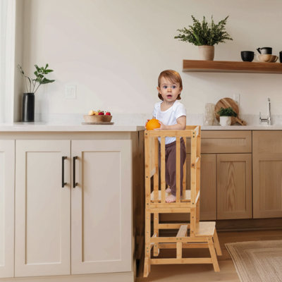 Tour réglable pour tout-petits 35,4 "avec barre anti-chute et marchepied pour enfants