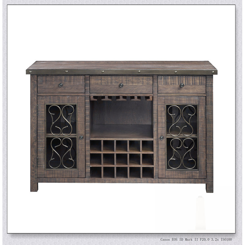 Raphaela Weathered Cherry Finish Server With Cup Holder And Wine Rack For Elegant Dining And Storage