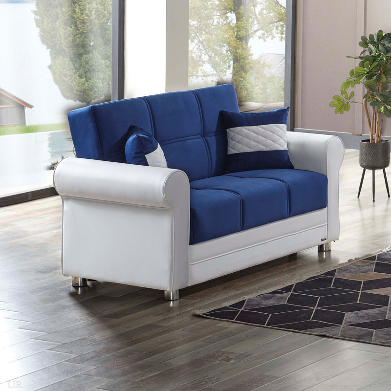 Causeuse convertible avec rangement PrimeNest Ithara Collection, PU, Bleu