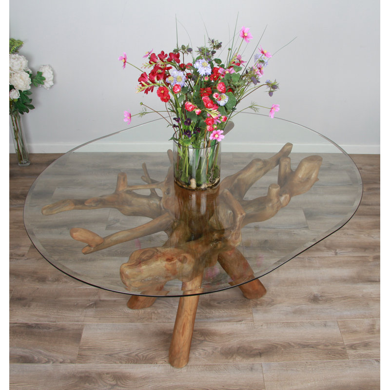 Leavitt Oval Glass Top Solid Wood Base Dining Table