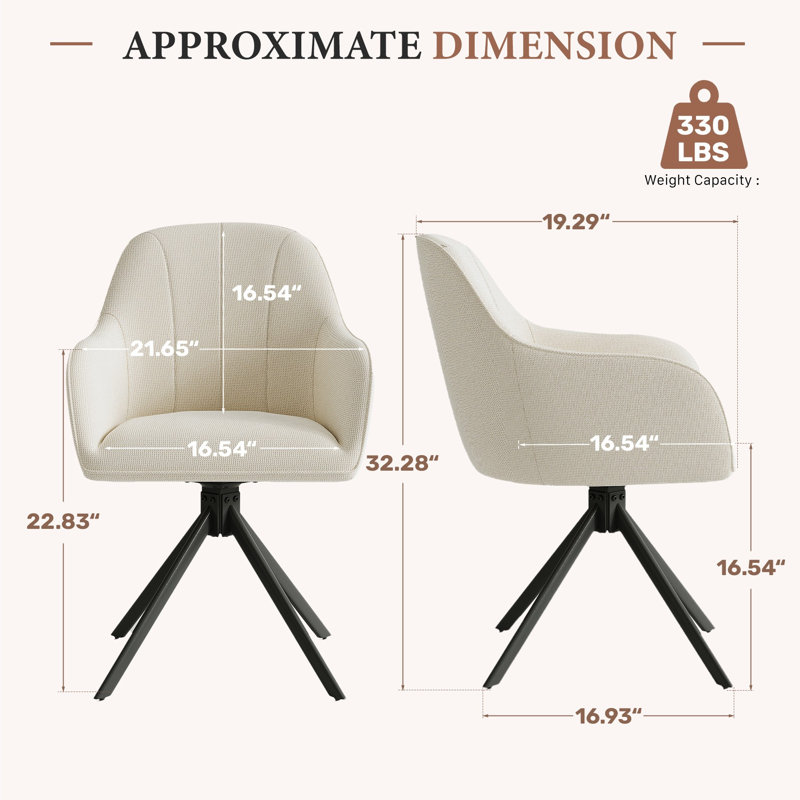 Modern Dining Chairs Set, Ergonomic Back with Soft Padded Armrests, 360° Swivel Thickened Breathable Seat, Sturdy Metal Legs, Easy Assembly