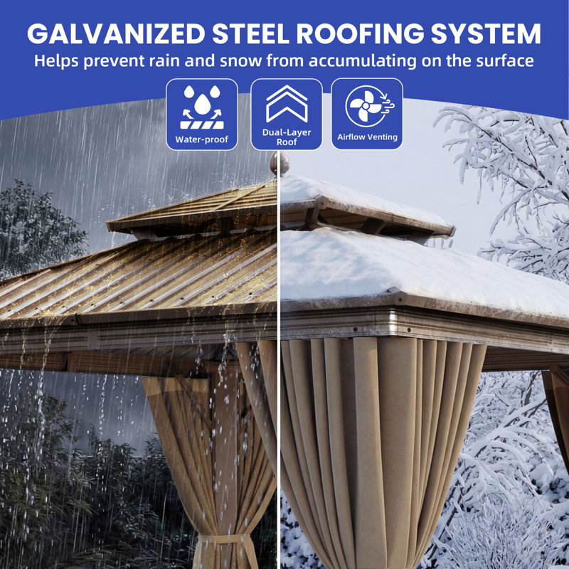 10x10FT Outdoor Hardtop Gazebo with Double Galvanized Iron Roof, Mesh & Curtain Sidewalls, Heavy-Duty Aluminum Frame for Patio, Lawn, or Backyard Events