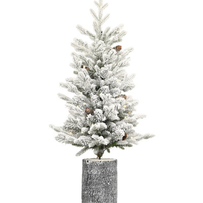 Small Flocked Holiday Tree With 30 Led Lights, 189 Tips And 3 Pine In Pot Base For Compact Spaces Festive Home Decor Elegant Areas Adornment