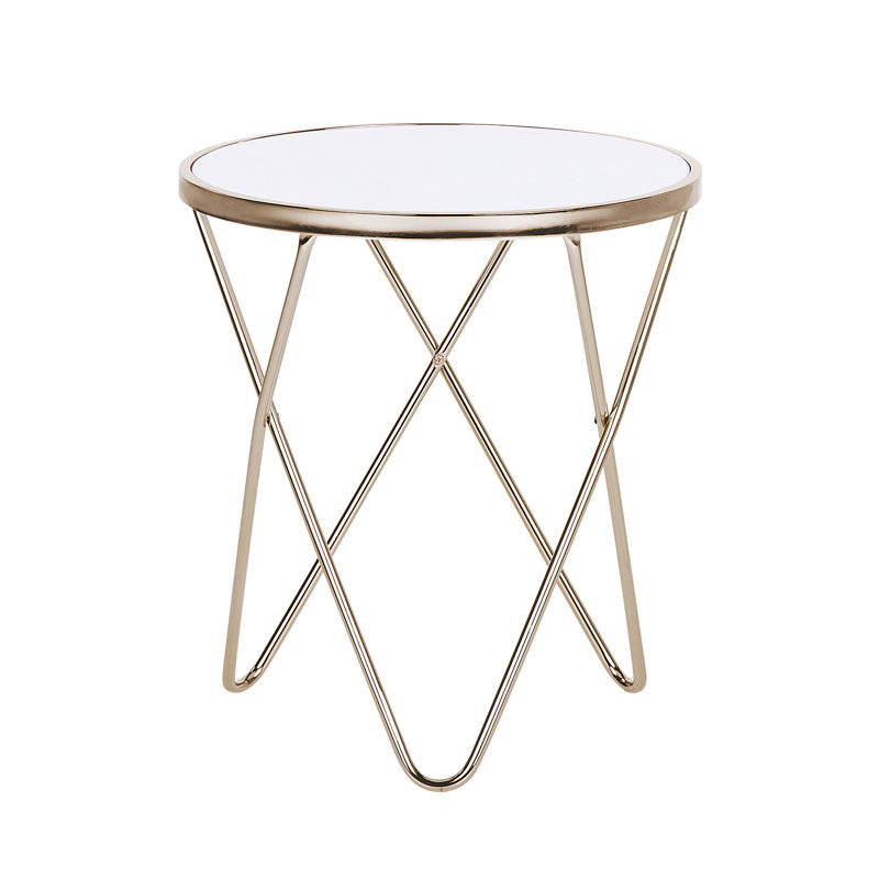 Abygayle Glass Top Cross Legs End Table, Gold, White