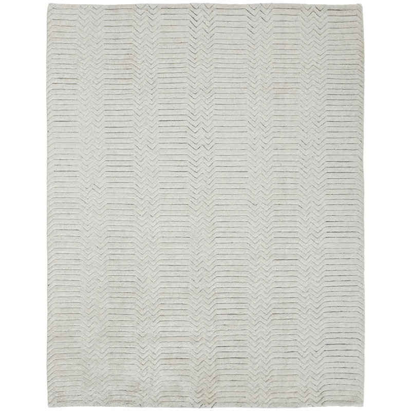 Thom Filicia Hand Knotted Wool Striped Area Rug in Ivory, Rectangle 2' x 3'