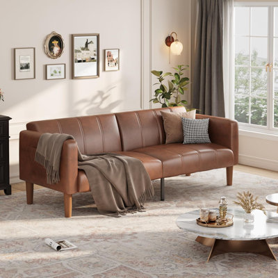 Canapé-lit futon en cuir synthétique 75 ", causeuse convertible, brun