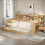 Lit de jour multifonctionnel en bois avec tablettes de rangement, bureau d'étude et lit gigogne-12353865-12353864