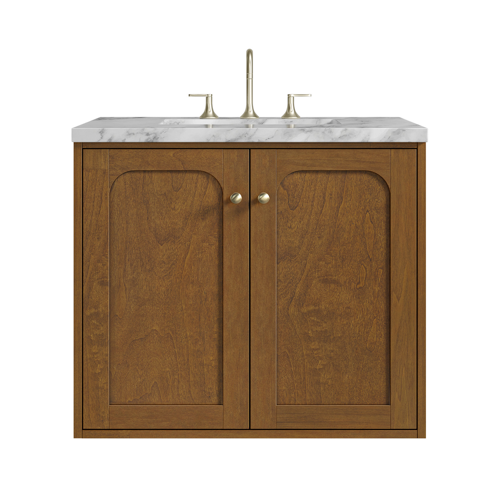 Laurent 30'' Single Bathroom Vanity, Carrara White, 8" Widespread, Honey Brown