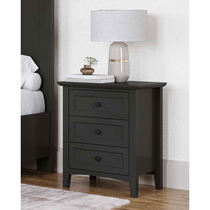 3 Drawer Bedside Table, Black