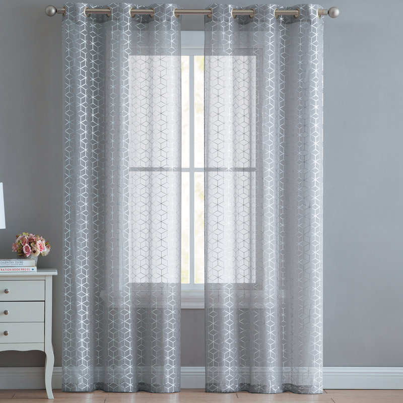Kucera Semi Sheer Sliding Panel Pair, 38" W x 84" L, Gray/Silver