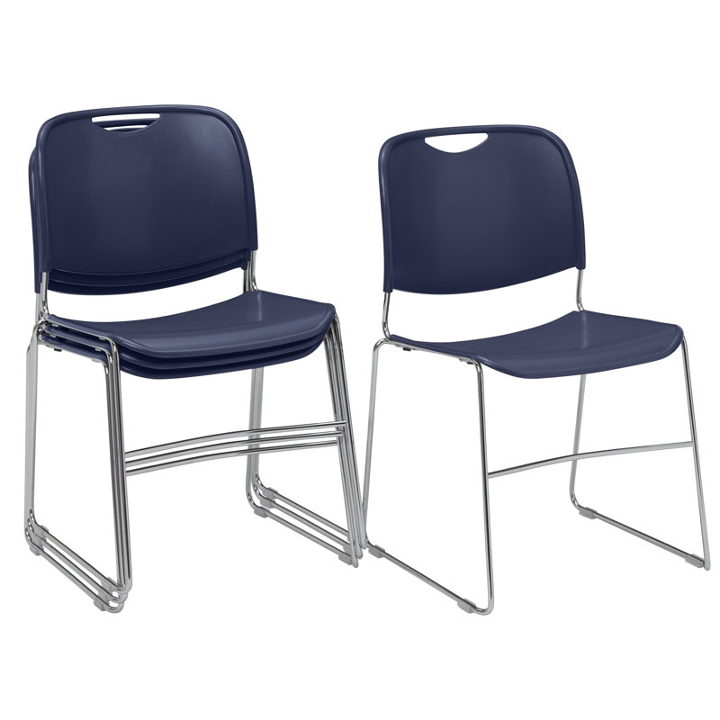Navy Blue Armless Metal Stacking Chair