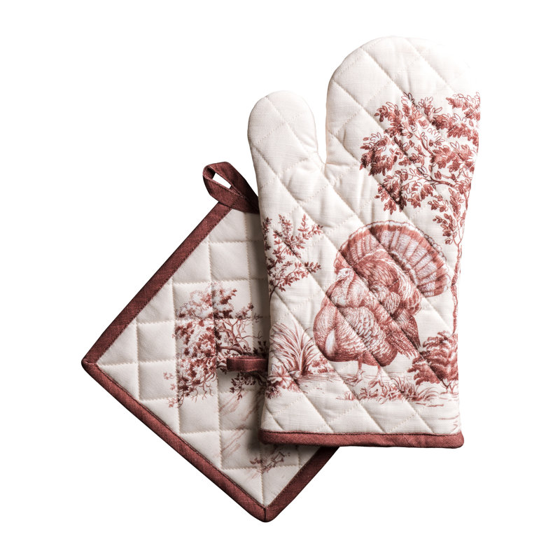 Maison d'Hermine Holy Jouy - Gant de cuisine et manique marron 100 % coton - 19 x 33 cm et 20 x 20 cm, Brun