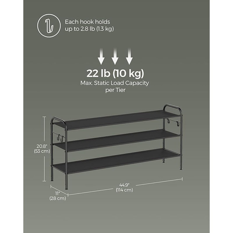 Range-chaussures Songmics, range-chaussures à 3 niveaux, étagère à chaussures en tissu avec 4 crochets, peut contenir jusqu'à 18 paires de chaussures, range-chaussures à hauteur ajustable pour vestibule, couloir, placard, assemblage facile, noir enc