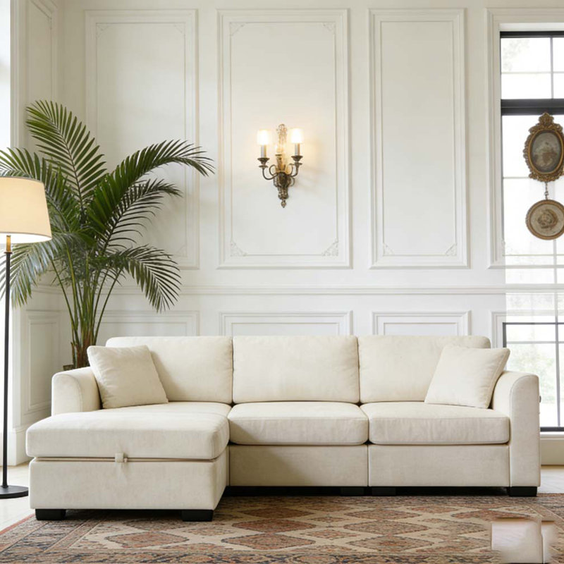 Canapé de rangement moderne avec port USB double, Beige
