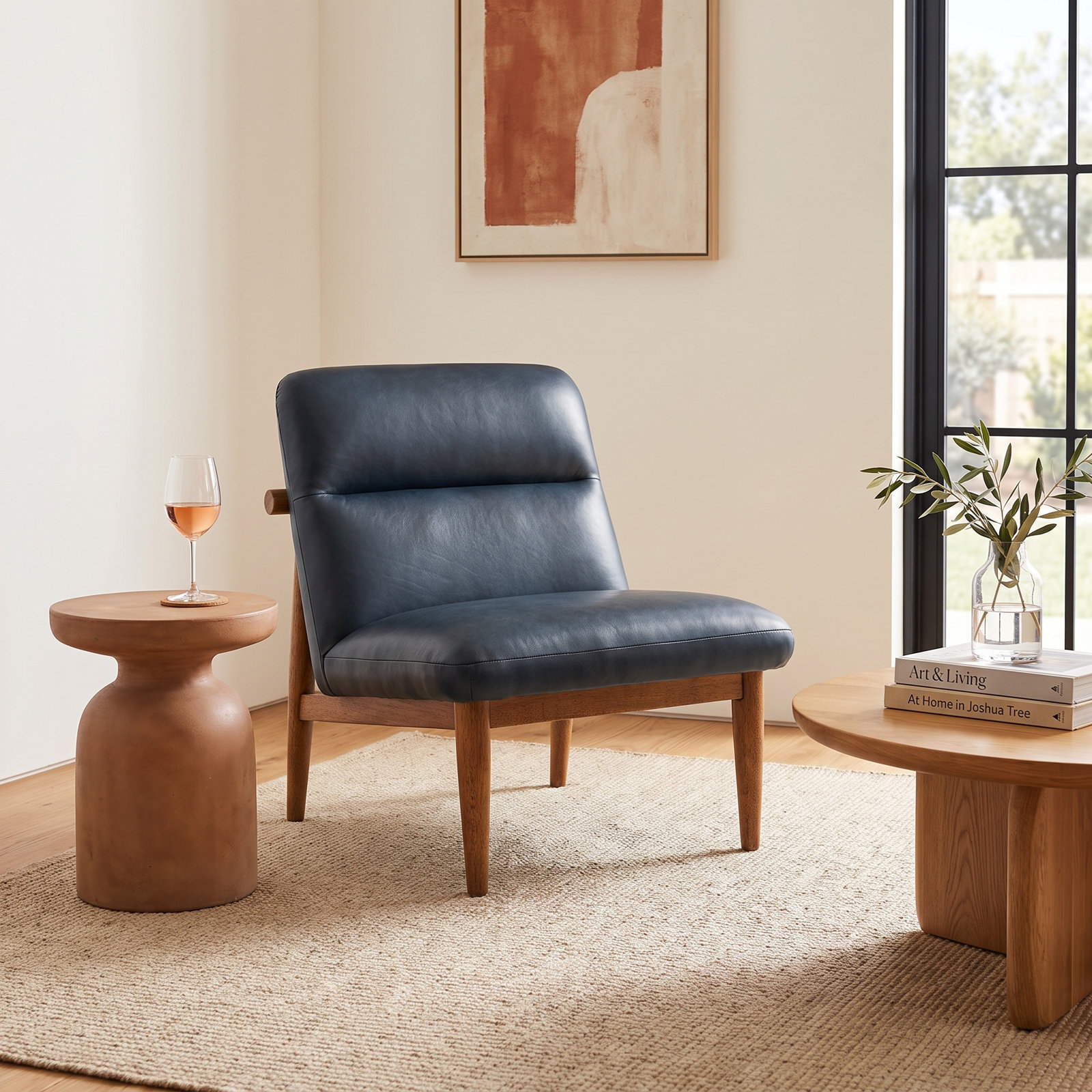 Genuine Leather Accent Chair, Oxford Blue