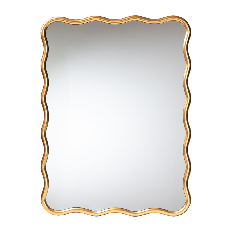 Baxton Studio Cassara Gold Scalloped Rectangular Wall Mirror - Stylish Curved Edge Decorative Wall Accent For Living Room, Bedroom, Or Entryway