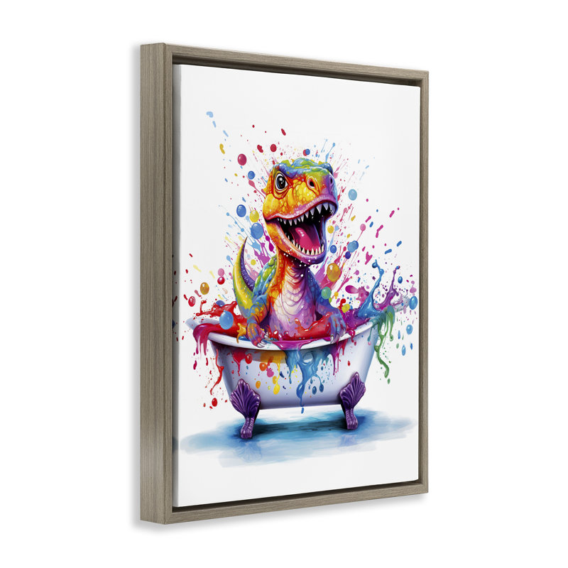 «Modern Splatter Dino» par Mary Cunningham, Cadre flottant orme Montalcino, H 21 po x l 17 po
