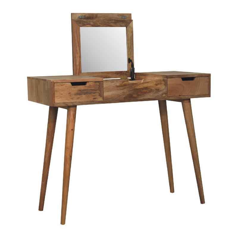 Zubley Dressing Table with Mirror, Light Brown