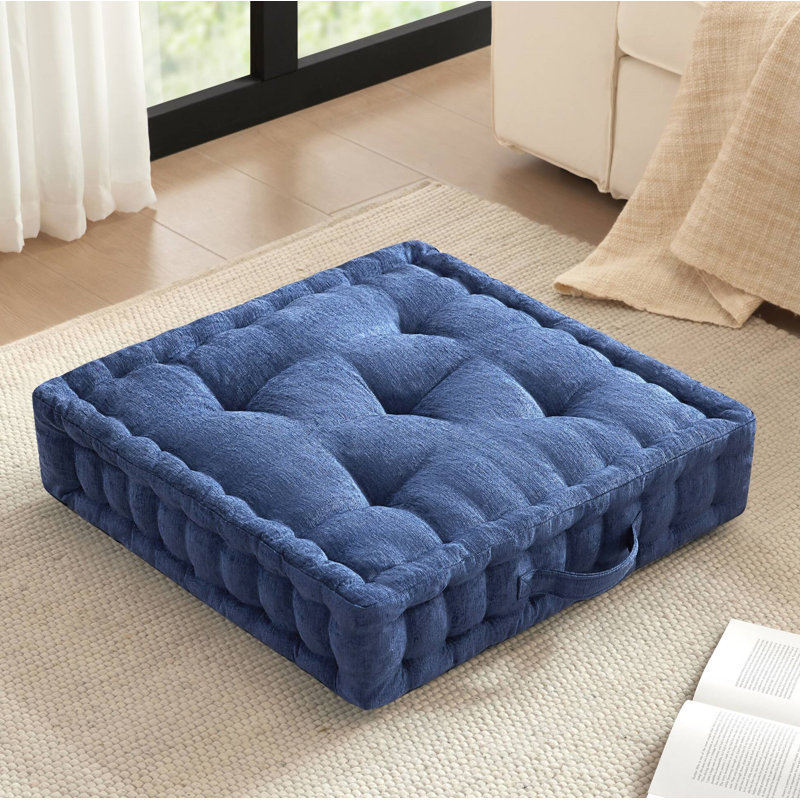 Poly Chenille Square Floor Pillow Cushion-24x24", Navy Blue