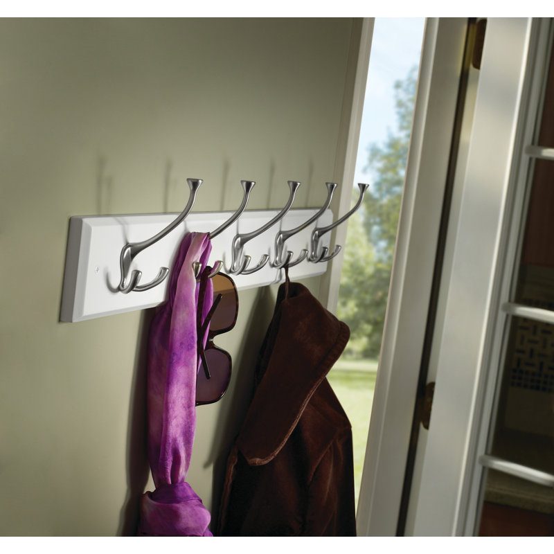 Adelaine Wall 5 - Hook Wall Mounted Coat Rack, Flat White / Satin Nickel Finish