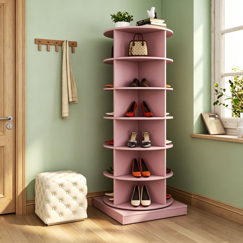 360 Rotating Shoe Cabinet 6 Layers, 23.62" H x 56.14" W x 23.62" D, Pink
