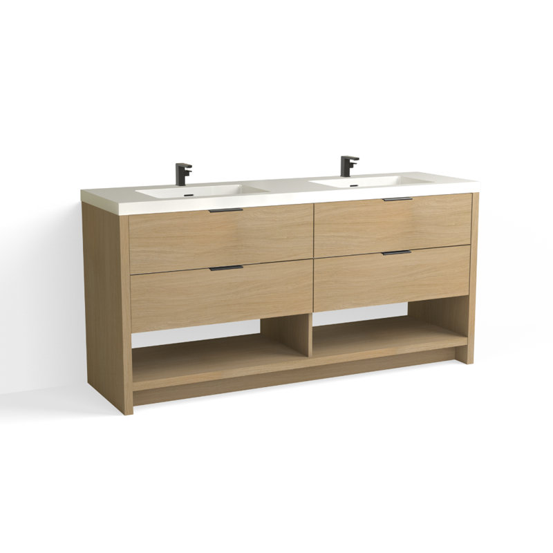 Vue 72" W Freestanding Double Bathroom Vanity, Matte White/Single, Polished Nickel, White Nanomatte