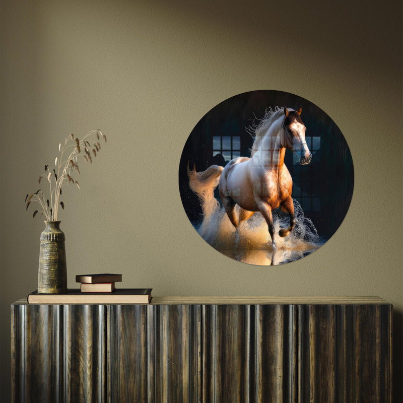 Art mural en verre avec cheval de course avec loft, H 23,6 po x l 23,6 po