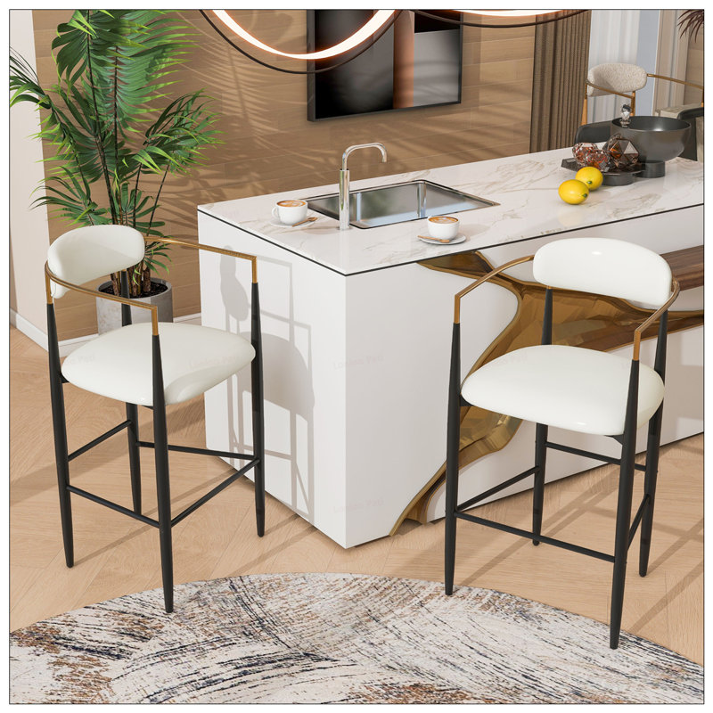 Faux Leather Counter Height Barstools,Set Of 2