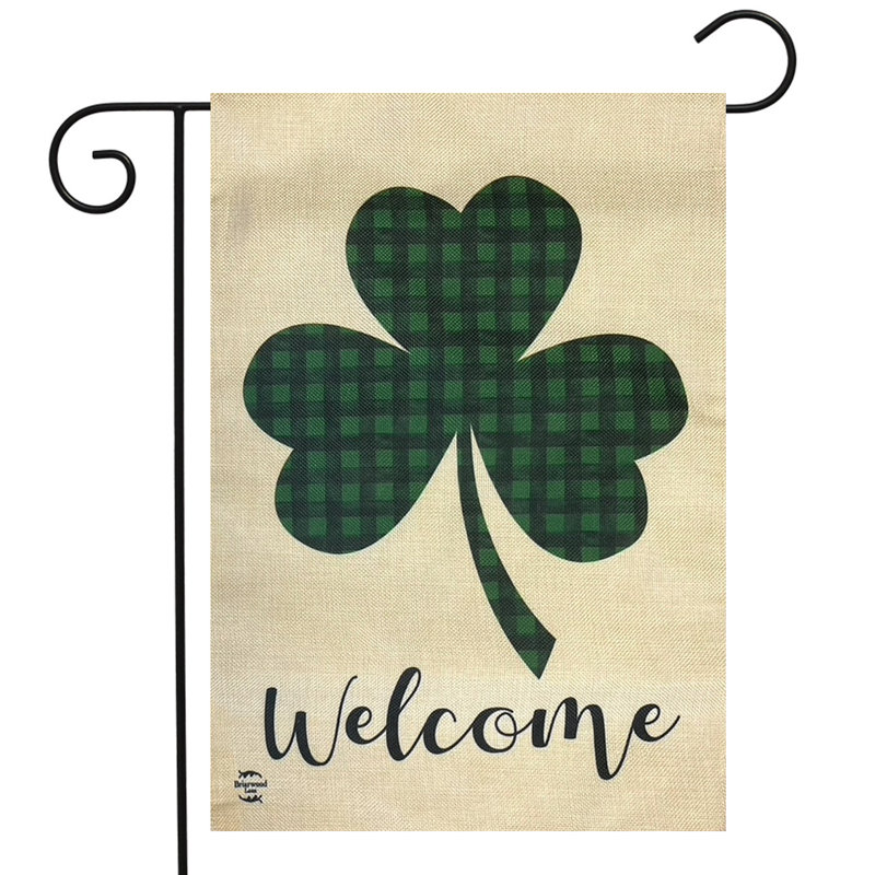 Drapeau de jardin Welcome Shamrock Dobrina, Vert / Taupe
