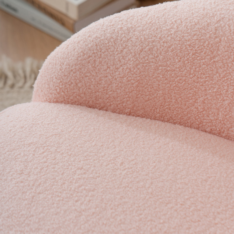 Fauteuil demi-tonneau avec repose-pieds Guerro, Fausse fourrure rose