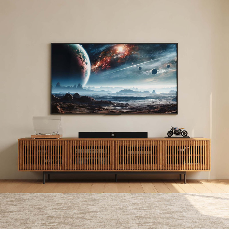 Aeolus Mid-Century Modern TV Stand, Pre-Assembly, 21.26"H x 94.48"L x 18.89"W, Brown