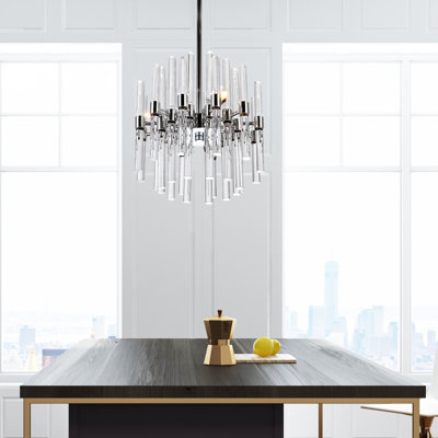 Mini lustre 3 lumières, plafonnier moderne de 10 pouces avec structure en nickel poli et tiges de verre, pour salle à manger, vestibule, chambre à coucher