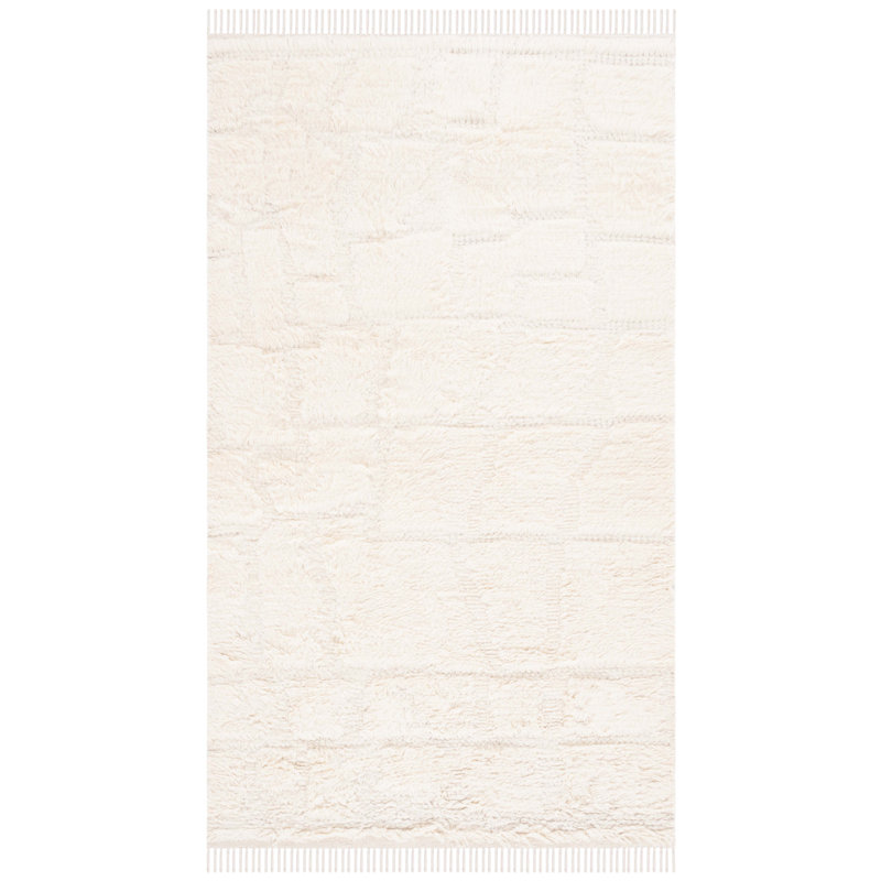 Azreal Solid Color Handmade Wool/Cotton Area Rug in Ivory, Rectangle 8' x 10'